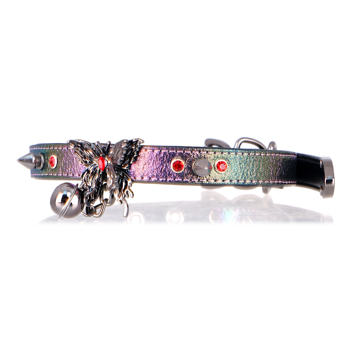 PUPPY Choker ā Holographic Pearl Butterfly BDSM Collar with Leash Ring | Cyber Punk Submissive Neckwear