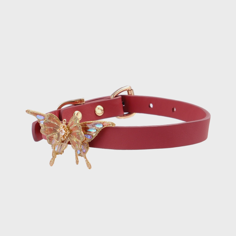 Deep Red Leather Punk Collar ā Handcrafted Puppy Play Neckwear with D-Ring Attachment