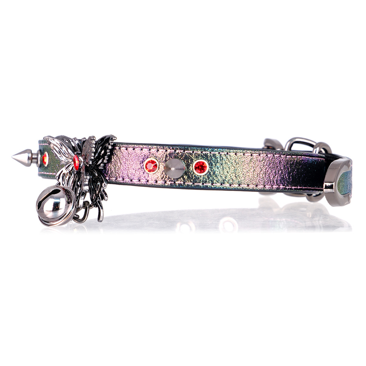 PUPPY Choker ā Holographic Pearl Butterfly BDSM Collar with Leash Ring | Cyber Punk Submissive Neckwear