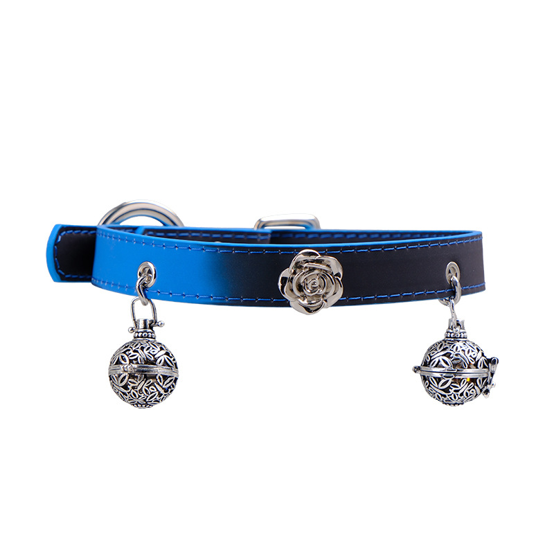 Thermal Color-Changing Rose Bell Collar ā Handmade BDSM Puppy Play Neckwear with Dual Bells & Leash Ring