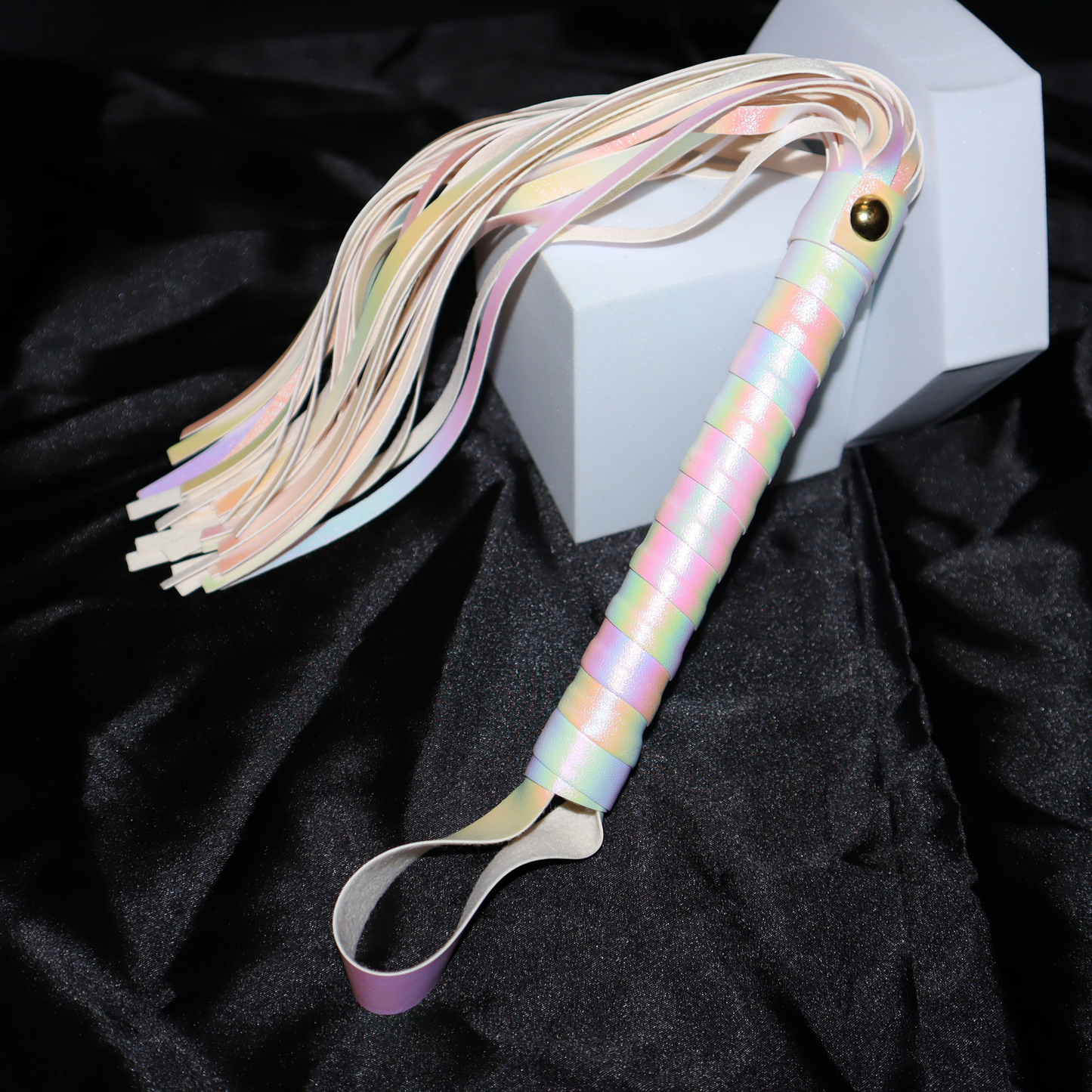 Iridescent Leather Flogger – Sparkling Spank Whip for Passionate BDSM Play