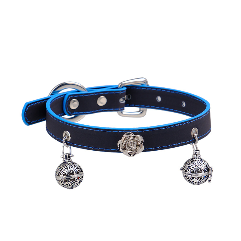 Thermal Color-Changing Rose Bell Collar ā Handmade BDSM Puppy Play Neckwear with Dual Bells & Leash Ring