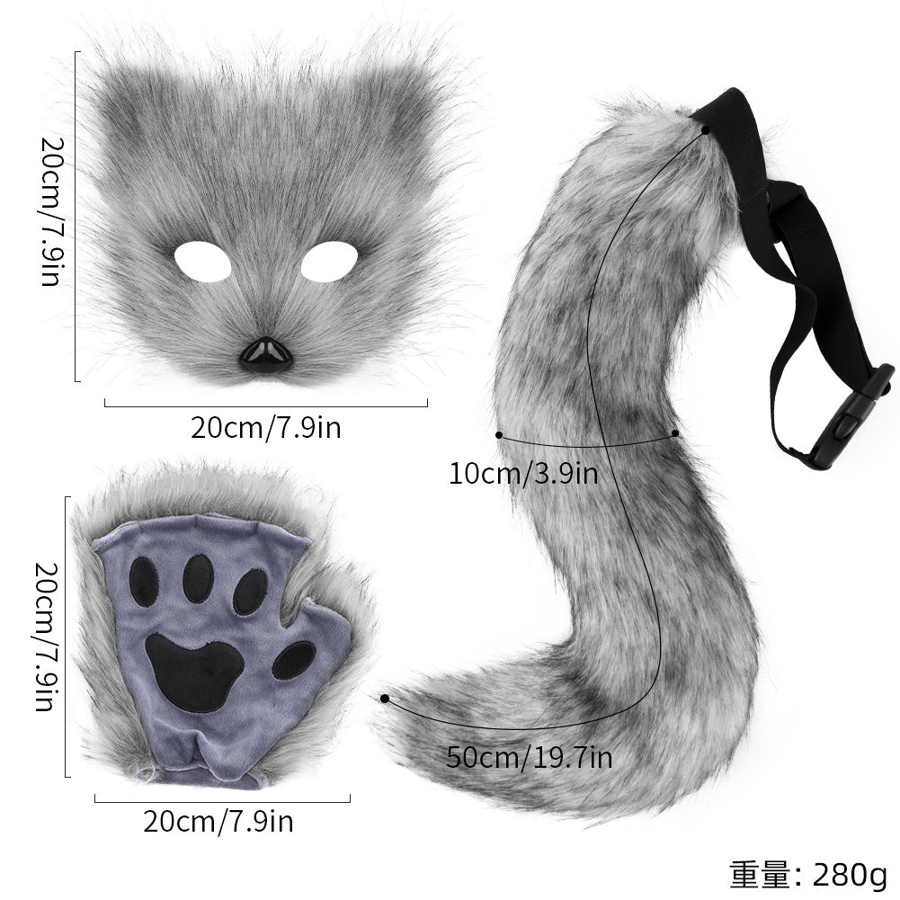Fox Costume Set โ Realistic Mask, Plush Tail & Gloves for Cosplay & Dress-Up