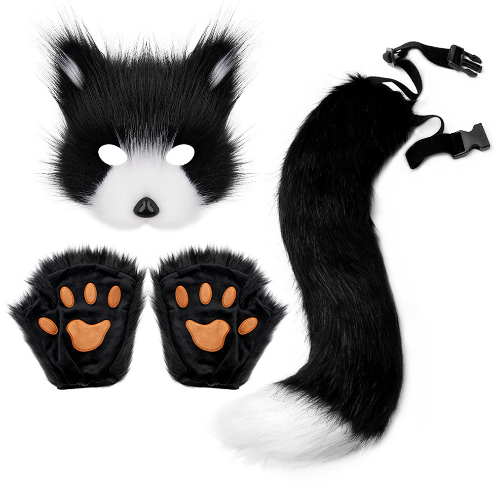 Fox Costume Set โ Realistic Mask, Plush Tail & Gloves for Cosplay & Dress-Up