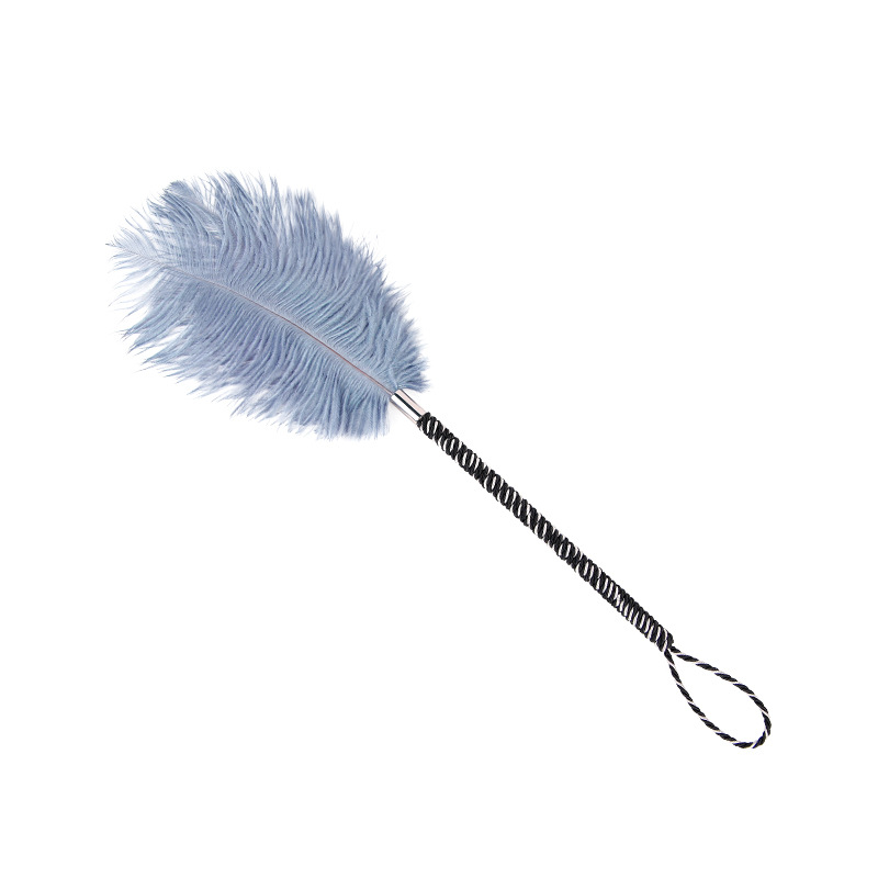 Luxury Dual-Layer Ostrich Feather Teaser ā Sensual Blue-Grey Flirt Wand for Couples Play