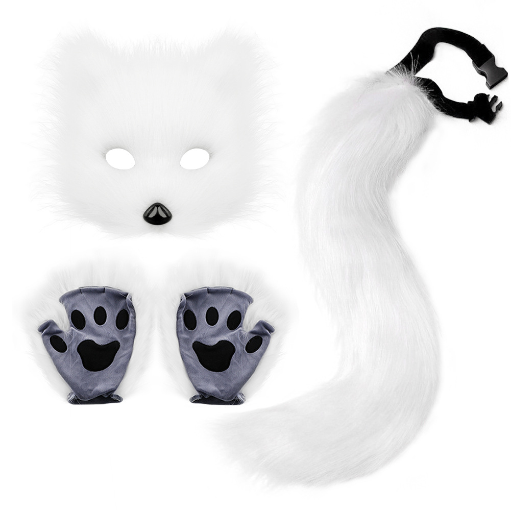 Fox Costume Set โ Realistic Mask, Plush Tail & Gloves for Cosplay & Dress-Up