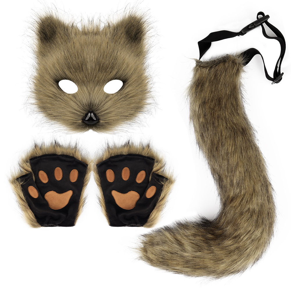Fox Costume Set โ Realistic Mask, Plush Tail & Gloves for Cosplay & Dress-Up