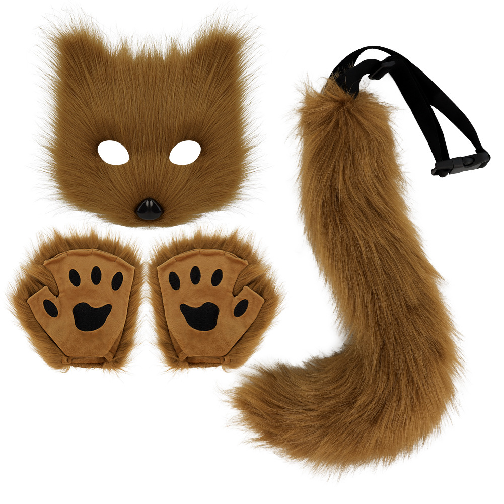 Fox Costume Set โ Realistic Mask, Plush Tail & Gloves for Cosplay & Dress-Up
