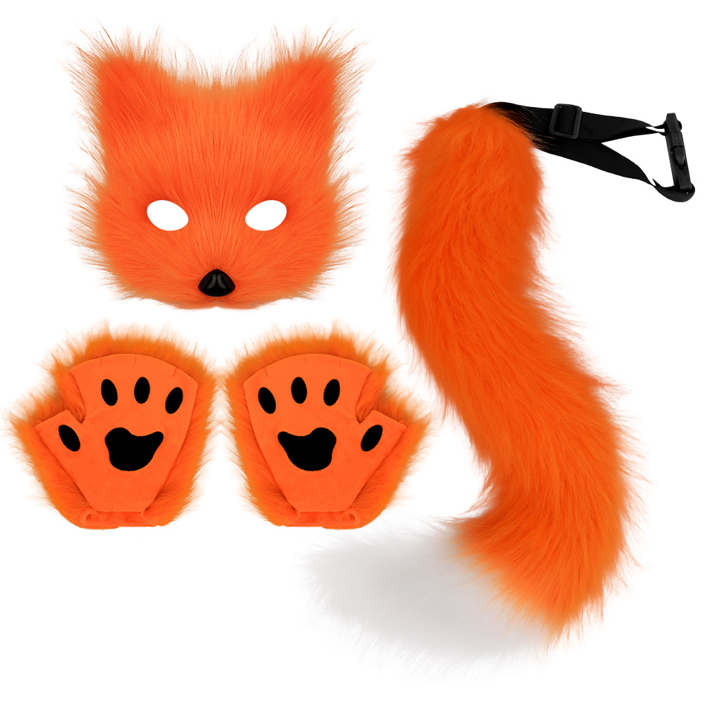 Fox Costume Set โ Realistic Mask, Plush Tail & Gloves for Cosplay & Dress-Up