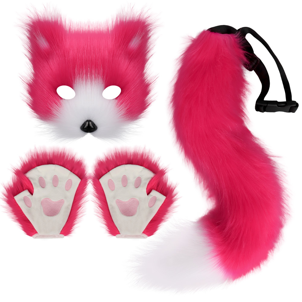 Fox Costume Set โ Realistic Mask, Plush Tail & Gloves for Cosplay & Dress-Up