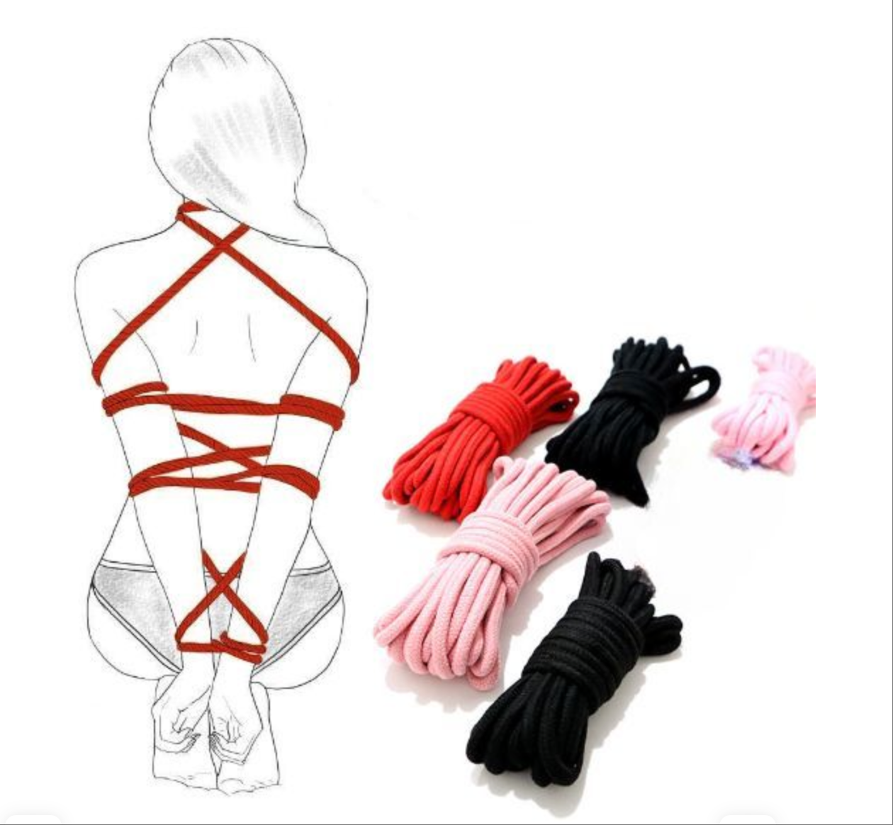 10m Soft Cotton Bondage Rope – Couples Shibari Restraint in 3 Seductive Colors