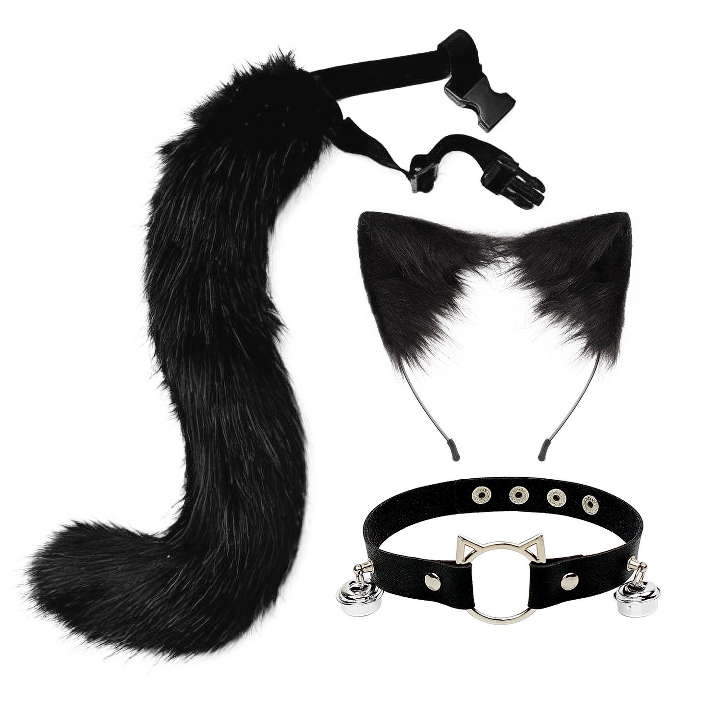 Furry Animal Ears & Tail Cosplay Set – 50cm Fox Tail + 19cm Cat Ear Headband