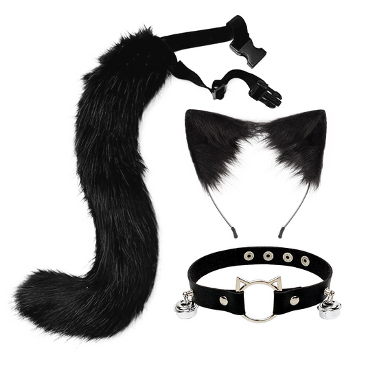 Furry Animal Ears & Tail Cosplay Set – 50cm Fox Tail + 19cm Cat Ear Headband