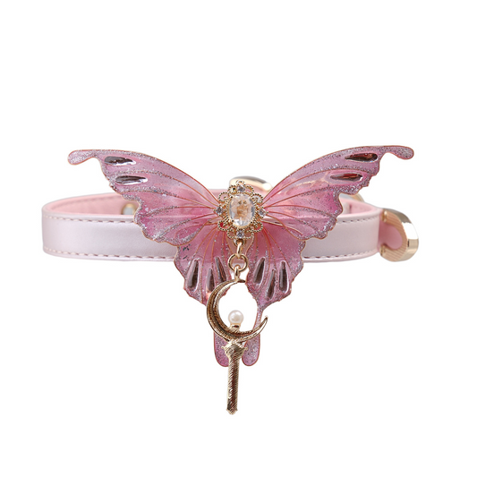Pink Butterfly Soap-Finish Collar – Handmade Punk Lolita BDSM Choker for Puppy Play & Leash Attachment