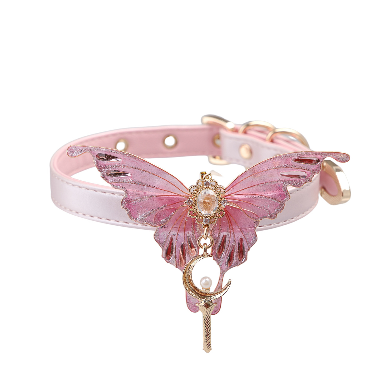 Pink Butterfly Soap-Finish Collar – Handmade Punk Lolita BDSM Choker for Puppy Play & Leash Attachment