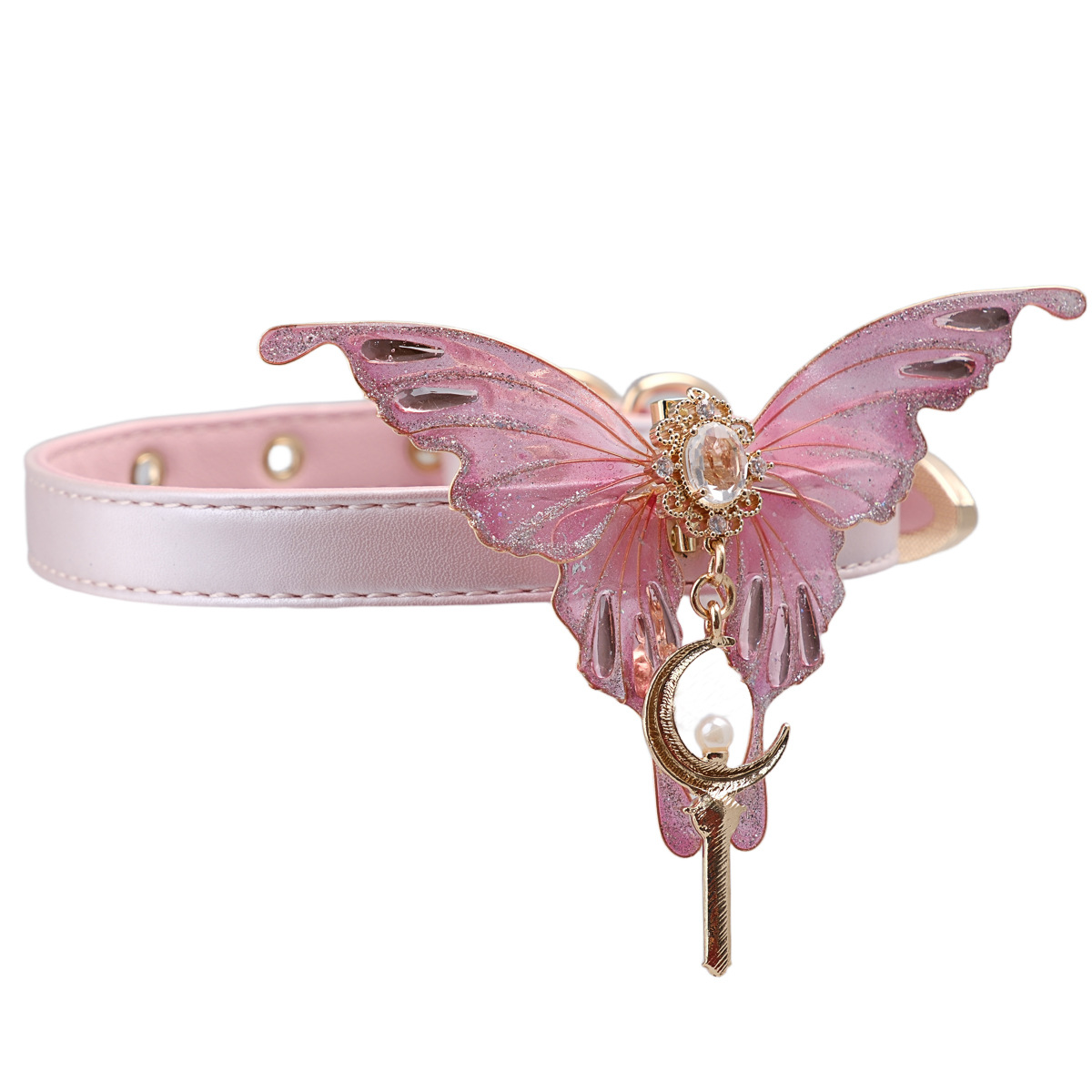 Pink Butterfly Soap-Finish Collar – Handmade Punk Lolita BDSM Choker for Puppy Play & Leash Attachment