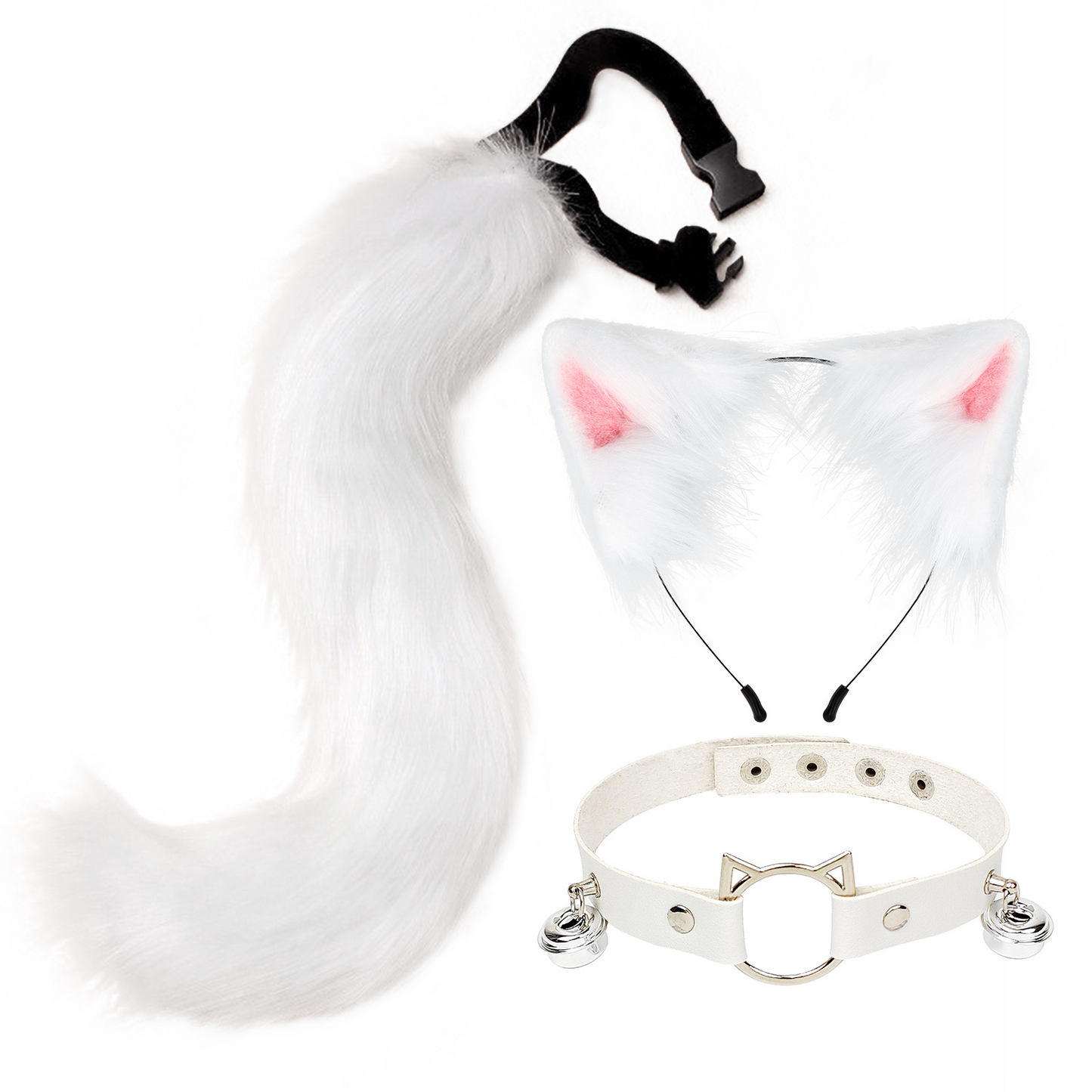 Furry Animal Ears & Tail Cosplay Set – 50cm Fox Tail + 19cm Cat Ear Headband