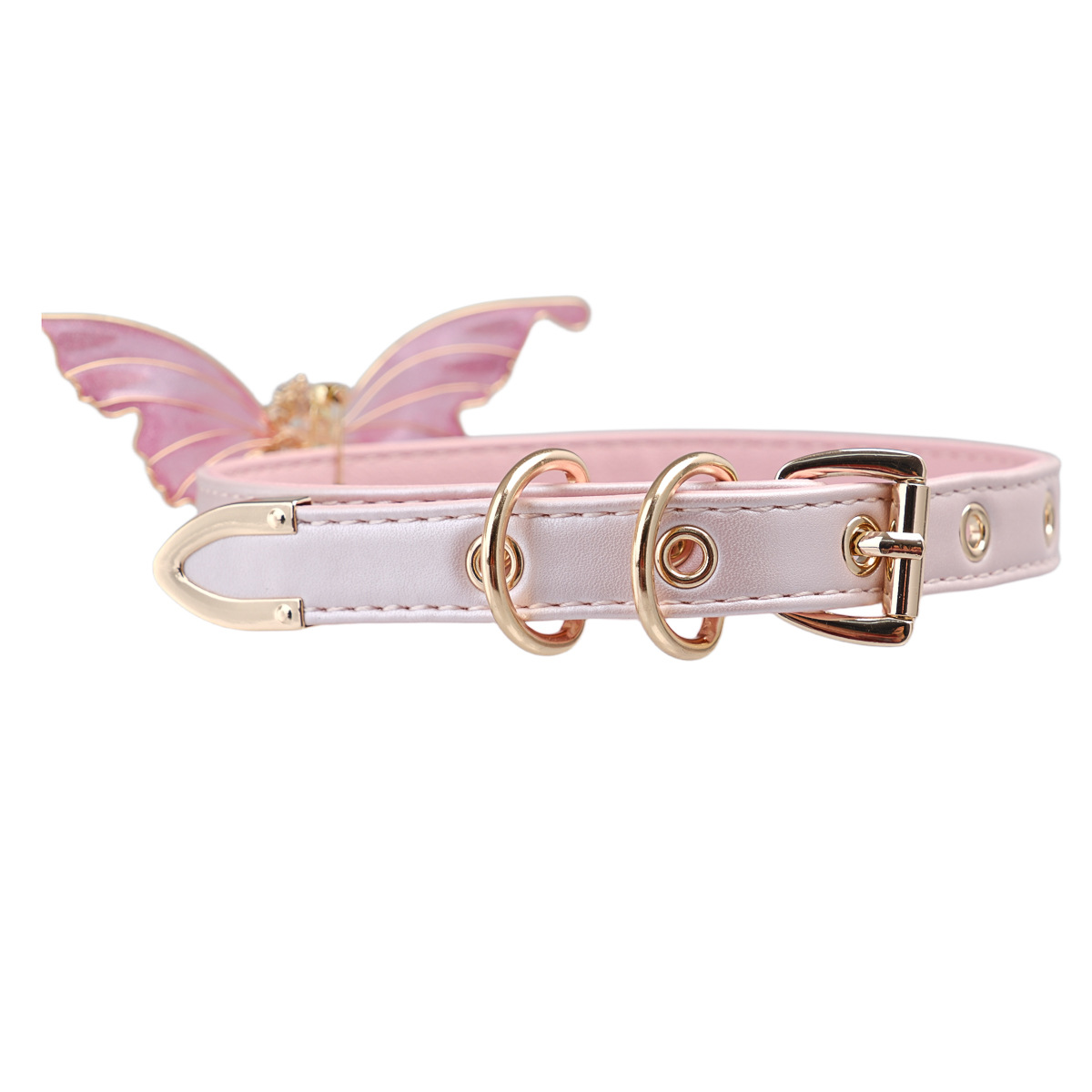 Pink Butterfly Soap-Finish Collar – Handmade Punk Lolita BDSM Choker for Puppy Play & Leash Attachment