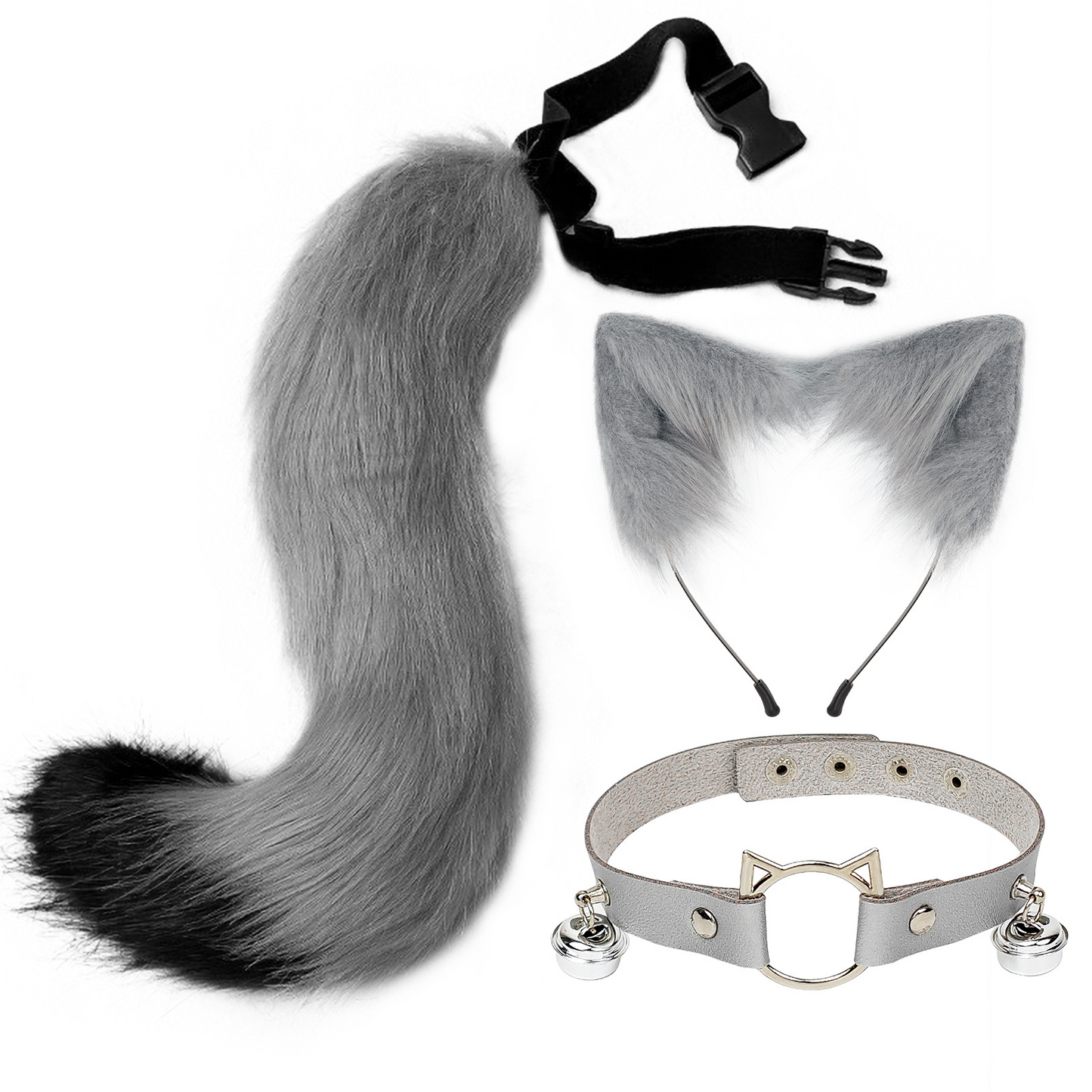Furry Animal Ears & Tail Cosplay Set – 50cm Fox Tail + 19cm Cat Ear Headband