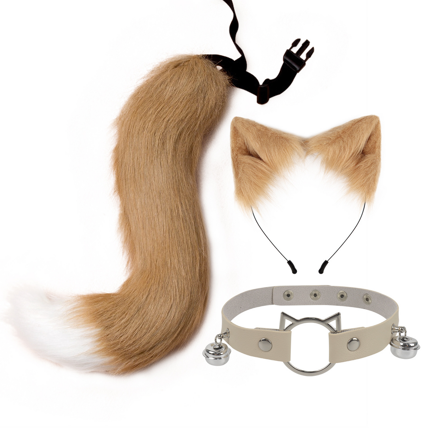 Furry Animal Ears & Tail Cosplay Set – 50cm Fox Tail + 19cm Cat Ear Headband