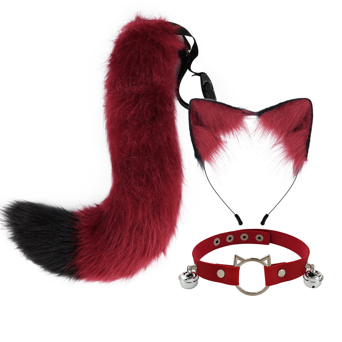 Furry Animal Ears & Tail Cosplay Set – 50cm Fox Tail + 19cm Cat Ear Headband