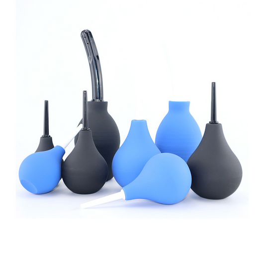 Multi-Size Silicone Anal & Vaginal Douche Set – Personal Enema Bulb Cleaner for Intimate Hygiene (4 Sizes, Black & Blue)