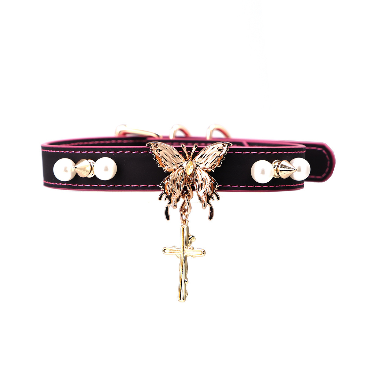 Thermo-Reactive Butterfly & Cross Collar – Heat-Sensitive Punk BDSM Choker for SP & Submissive Expression