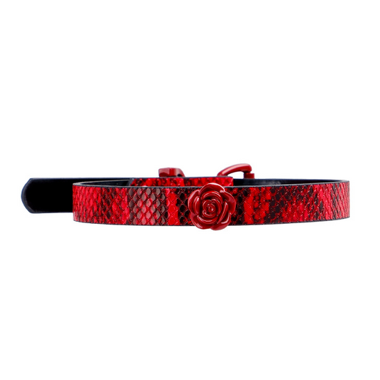Red & Black Snake Pattern Rose Collar – Handmade Adjustable BDSM Choker for Puppy Play with Leash Option