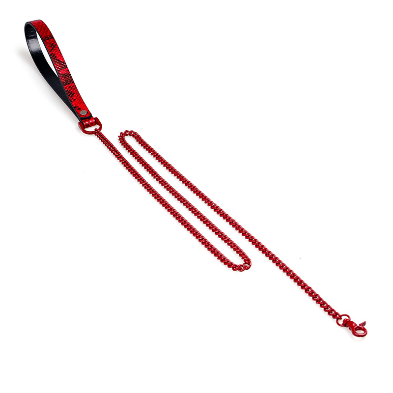 Red & Black Snake Pattern Rose Collar – Handmade Adjustable BDSM Choker for Puppy Play with Leash Option