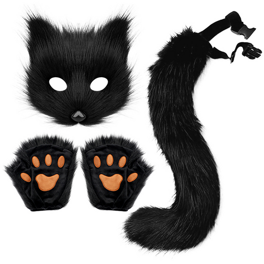 Fox Costume Set – Realistic Mask, Plush Tail & Gloves for Cosplay & Dress-Up