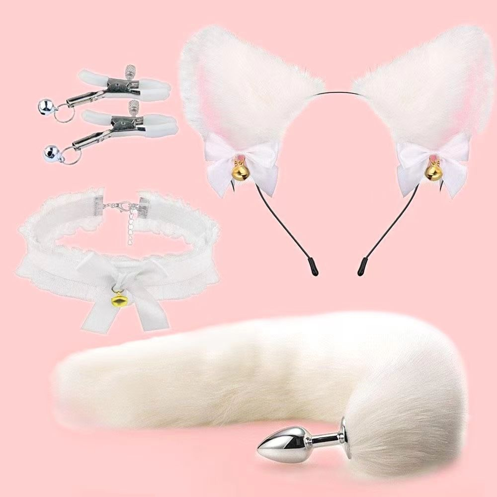 Fox Tail Anal Plug Roleplay Set – Collar, Plug & Cat Ear Headband in 3 Colors