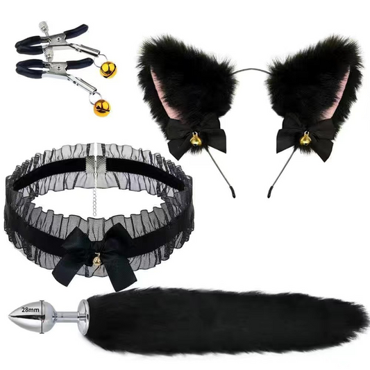 Fox Tail Anal Plug Roleplay Set – Collar, Plug & Cat Ear Headband in 3 Colors